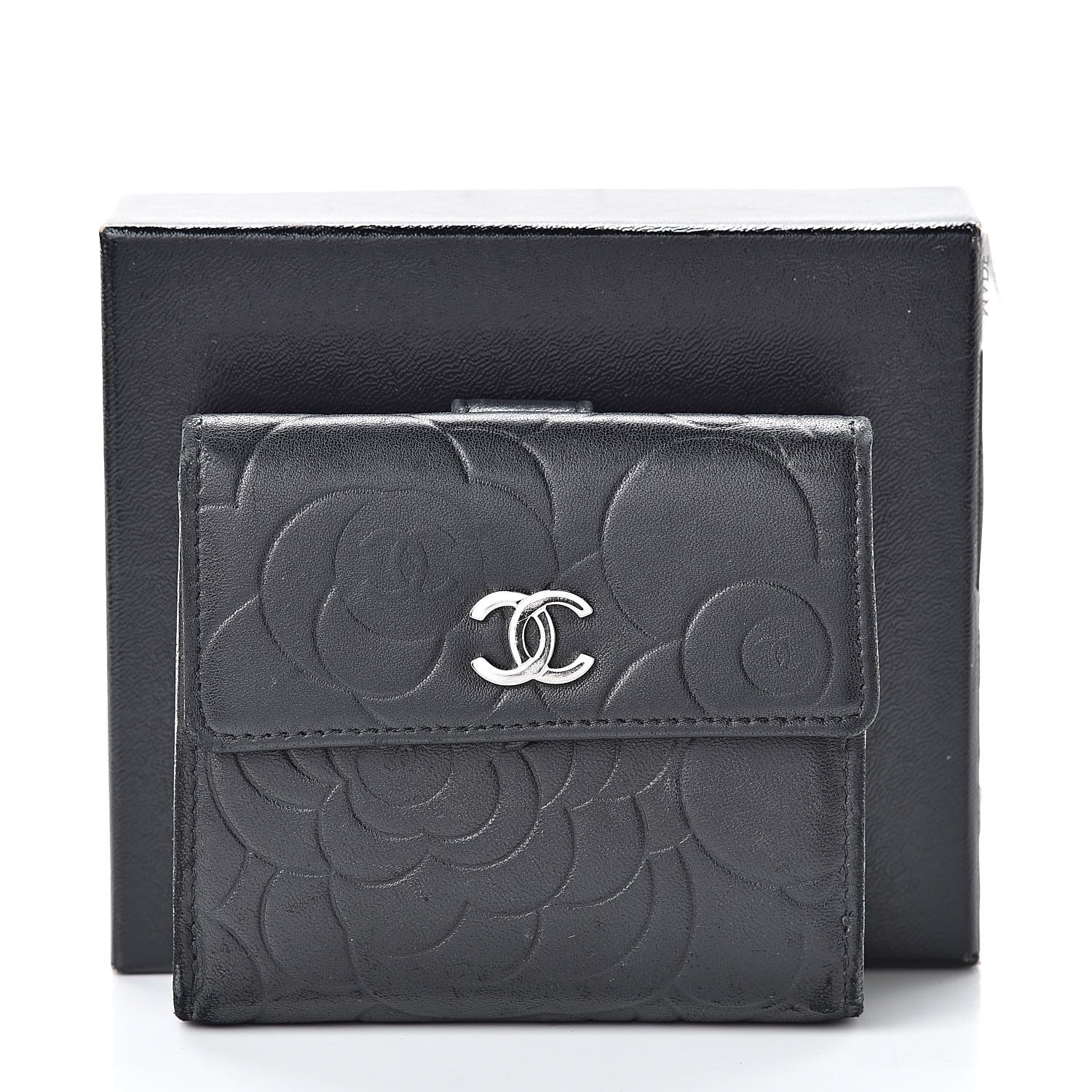 Chanel Lambskin Embossed Camellia French Wallet Black 11 of 11