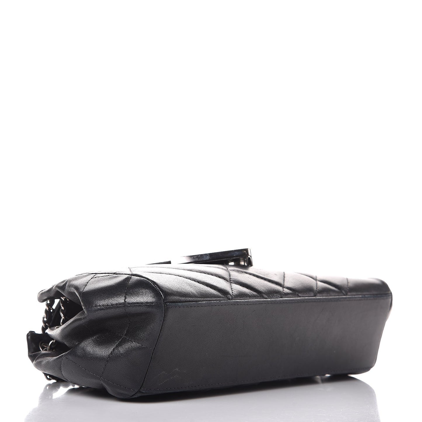 Calfskin Chocolate Bar Quilted Accordion Flap Black