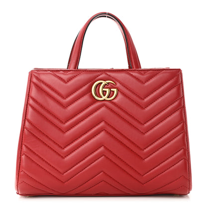 Gucci Calfskin Matelasse Small GG Marmont Tote Hibiscus Red 1 of 12