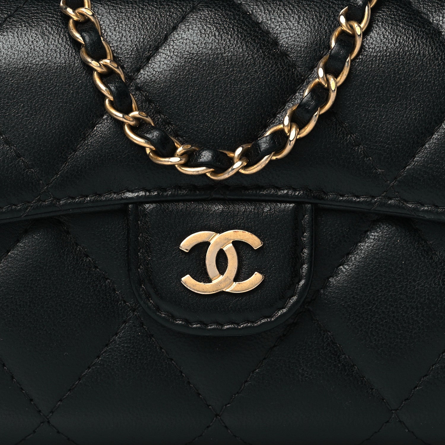 Chanel Lambskin Quilted Flap Card Holder On Chain Black 8 of 11