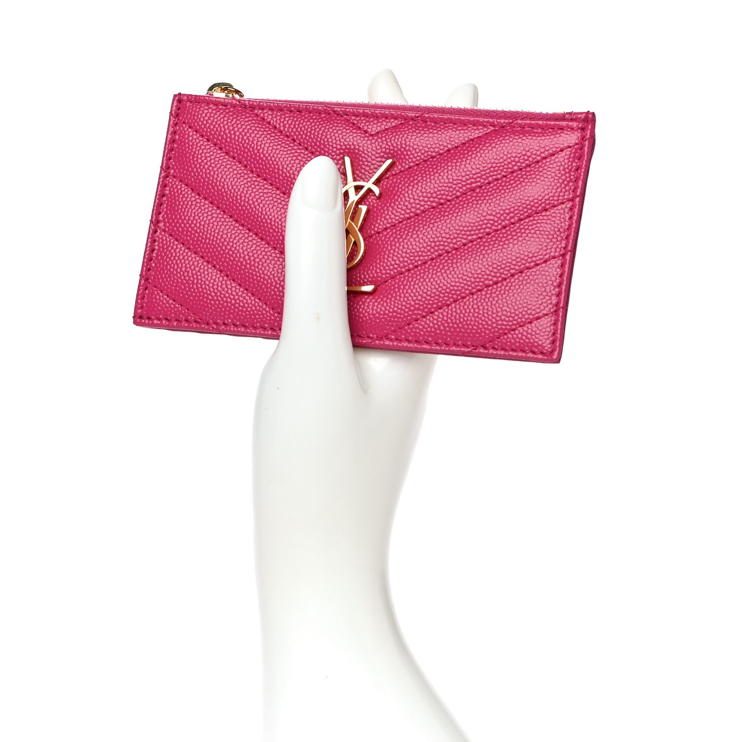 Grain De Poudre Matelasse Chevron Monogram Fragments Zippered Card Case Fresh Fuxia