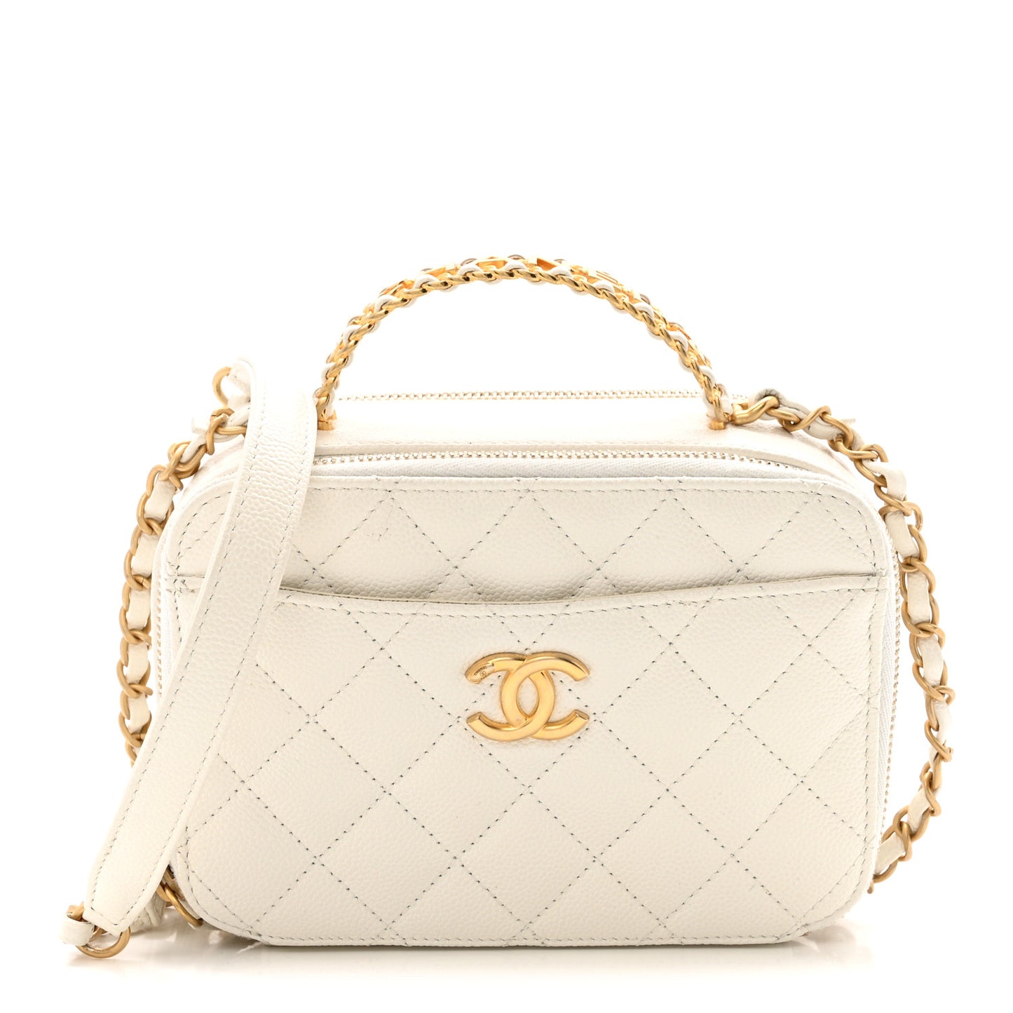 Caviar Quilted Chain Top Handle Vanity Case White