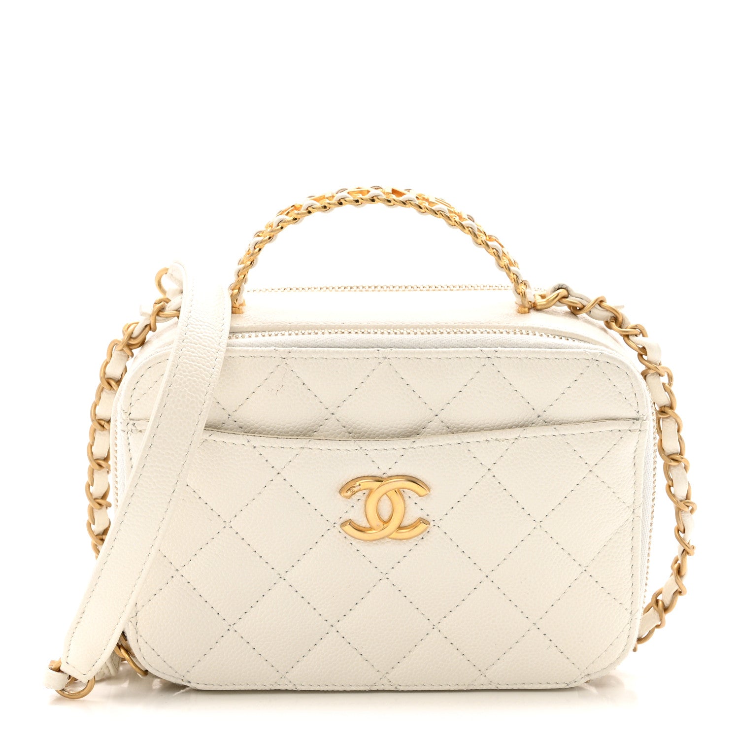 Chanel Caviar Quilted Chain Top Handle Vanity Case White 1 of 14