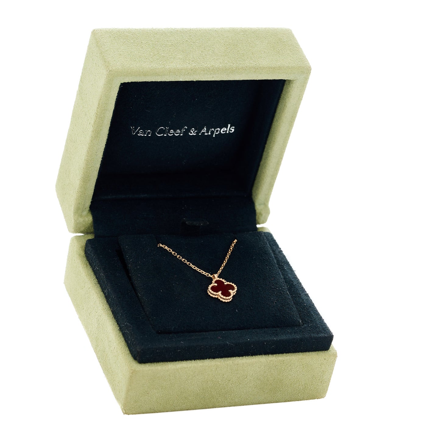 18K Rose Gold Carnelian Sweet Alhambra Pendant Necklace