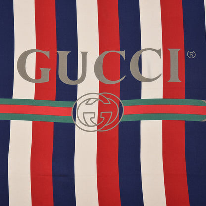 Gucci Silk Sylvie Stripe Web Logo Square Scarf Ivory Blue 3 of 5