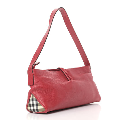 Burberry Grainy Calfskin House Check Horn Toggle Shoulder Bag Red 3 of 13