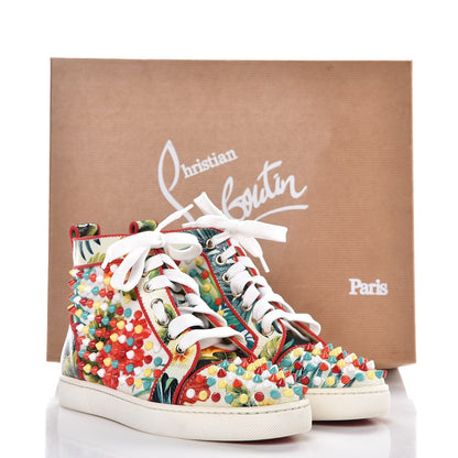 Christian Louboutin Canvas Crackled Calfskin Hawaii Print Louis Orlato Spikes Sneakers 36.5 Multicolor 9 of 9