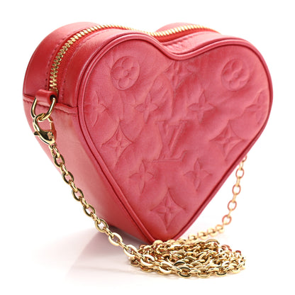Louis Vuitton Lambskin Embossed Monogram Fall In Love Sac Coeur Heart Chain Bag Lipstick Red 3 of 9