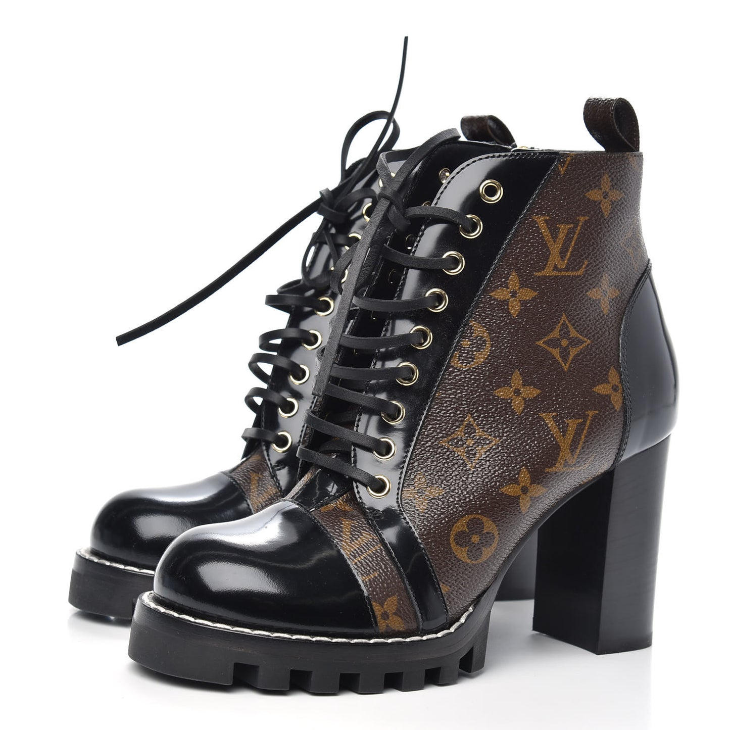 Patent Calfskin Monogram Star Trail Ankle Boots 38.5 Black