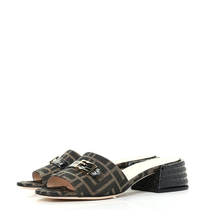 Fendi Jacquard Calfskin FF Crocodile Embossed Promenade Slide Sandals 37 Tobacco Moro Black 3 of 10