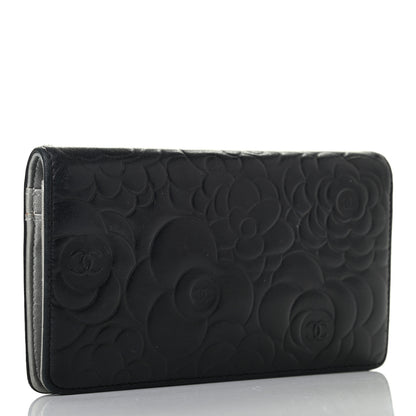 Chanel Lambskin Camellia Embossed Yen Wallet Black 6 of 16
