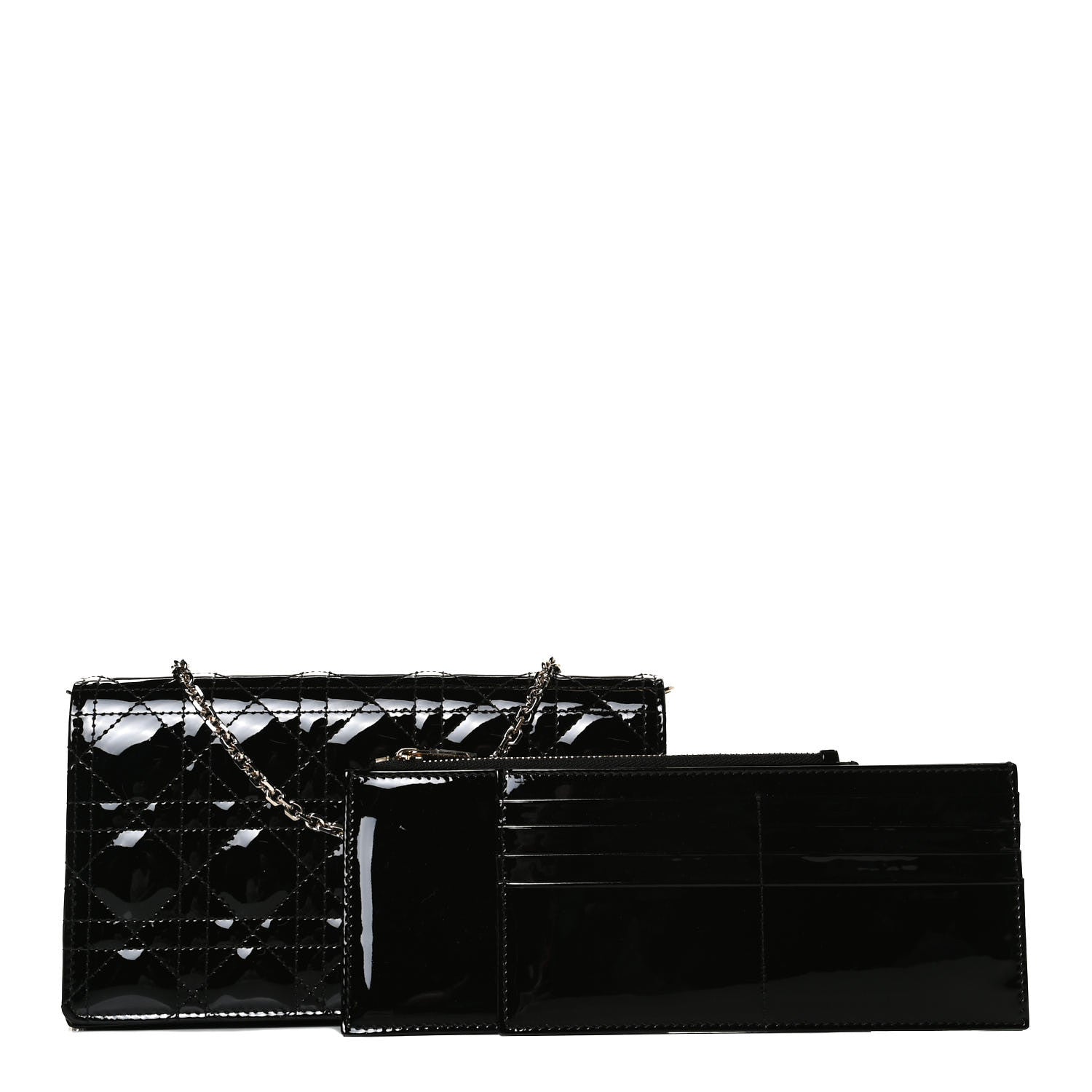 Christian Dior Patent Cannage Lady Dior Chain Wallet Black 2 of 29