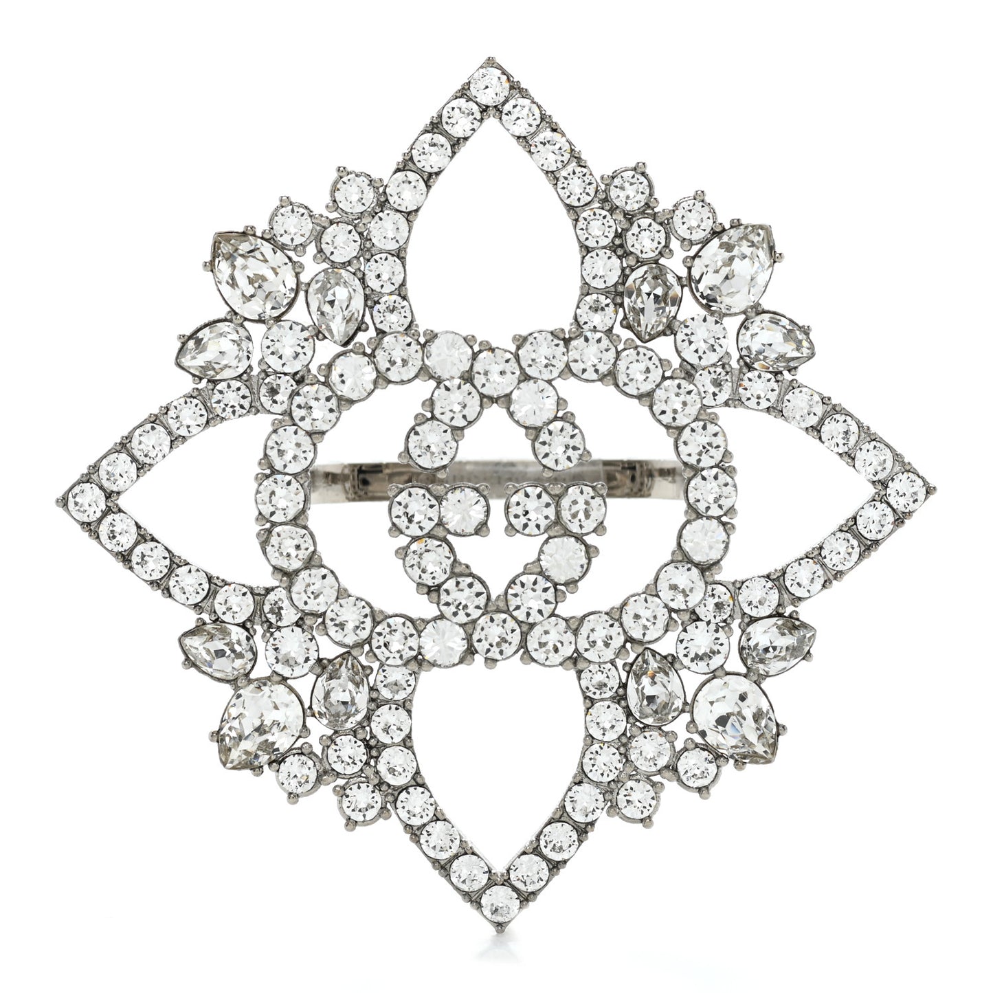 Metal Crystal Interlocking G Flower Ring S Silver