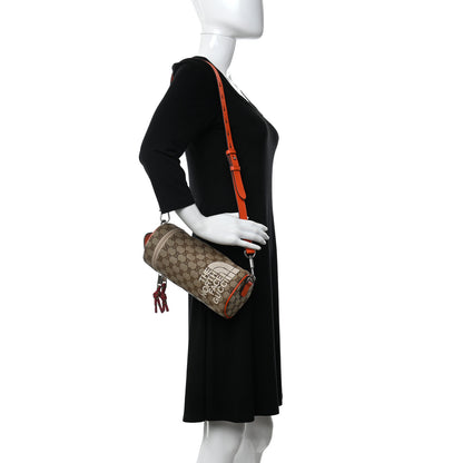 Gucci X THE NORTH FACE Monogram Textured Dollar Calfskin Barrel Shoulder Bag Beige Ebony Mystic White Deep Orange 2 of 12