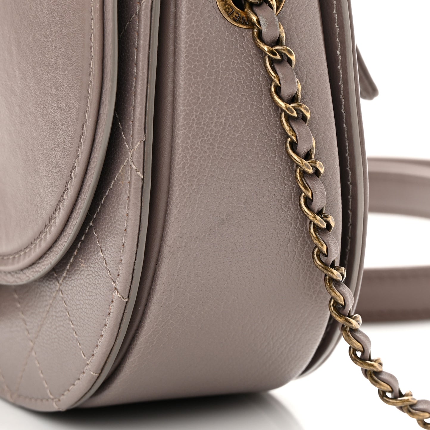 Shiny Calfskin Goatskin Quilted Small Coco Curve Messenger Flap Grey