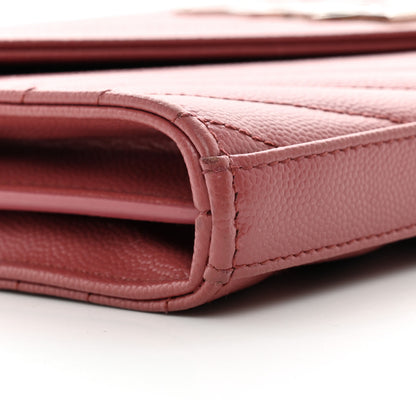 Saint Laurent Grain De Poudre Matelasse Chevron Monogram Chain Wallet Blush Fonce 8 of 9