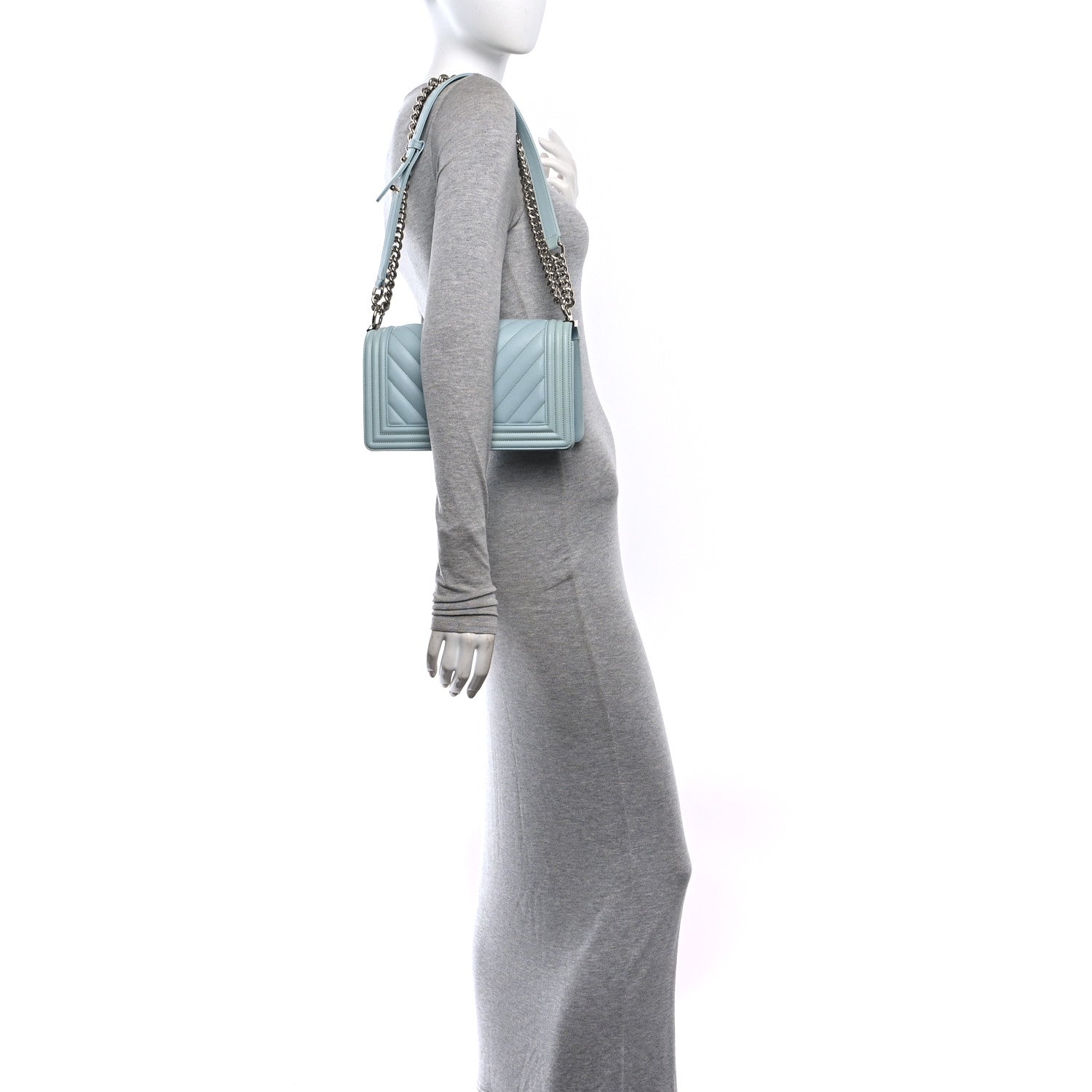 Chanel Lambskin Chevron Quilted Medium Boy Flap Light Blue 2 of 11