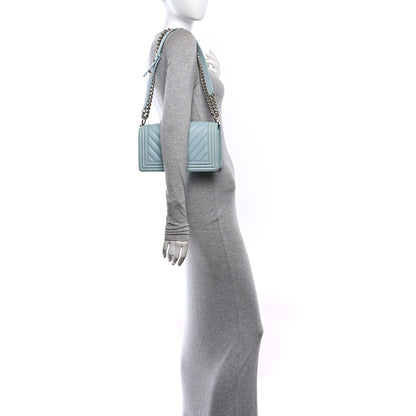 Chanel Lambskin Chevron Quilted Medium Boy Flap Light Blue 2 of 11