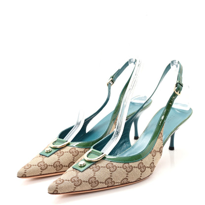 Gucci GG Monogram Patent 75mm Slingback Pumps 11 Beige Green 4 of 10