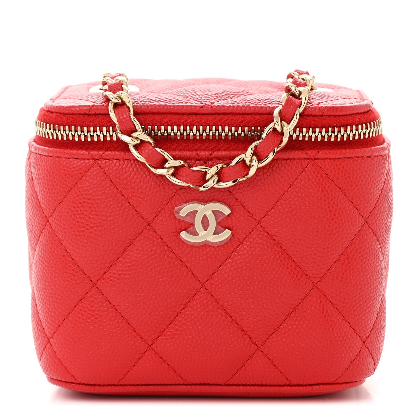 Caviar Quilted Mini Vanity Case With Chain Red