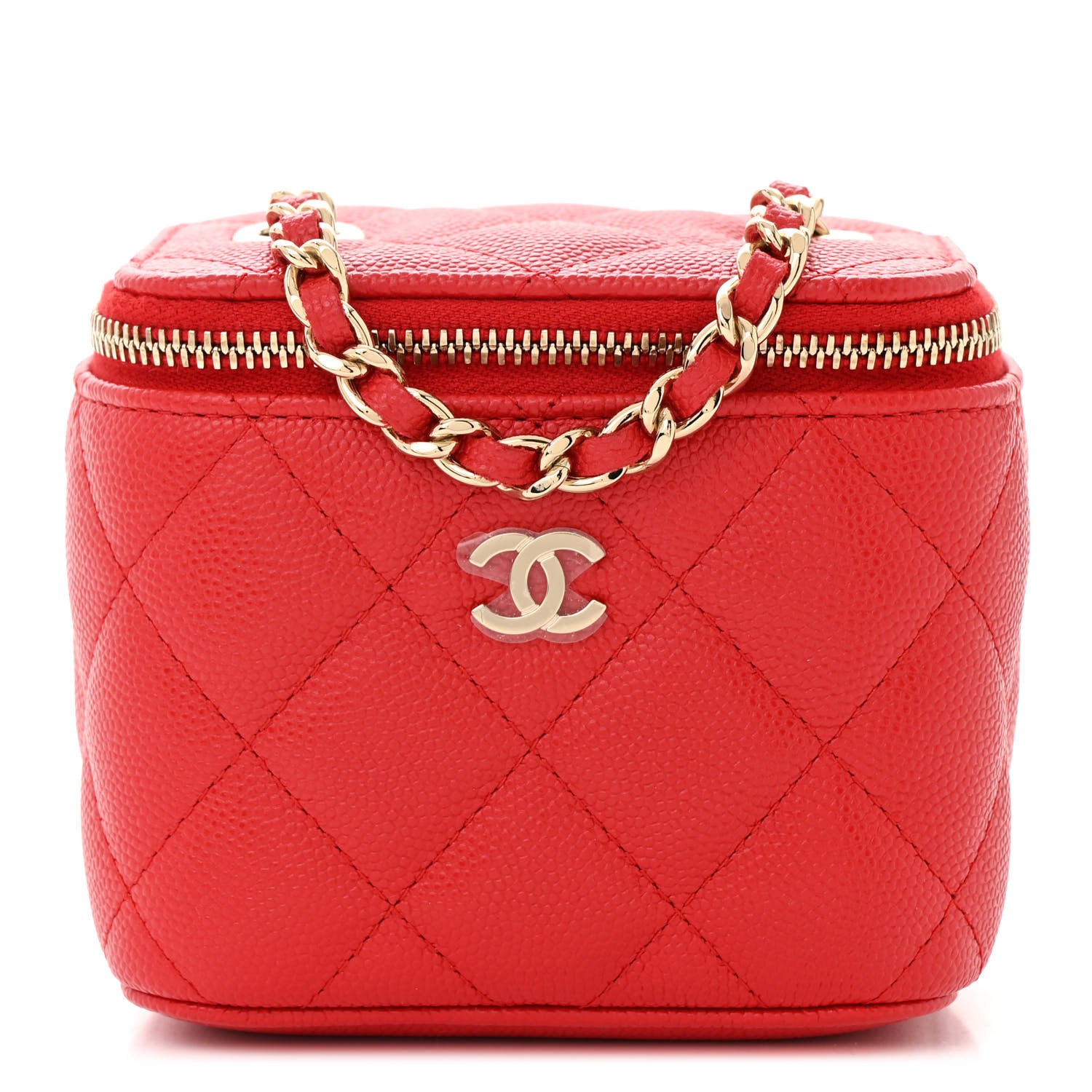 Chanel Caviar Quilted Mini Vanity Case With Chain Red 1 of 11