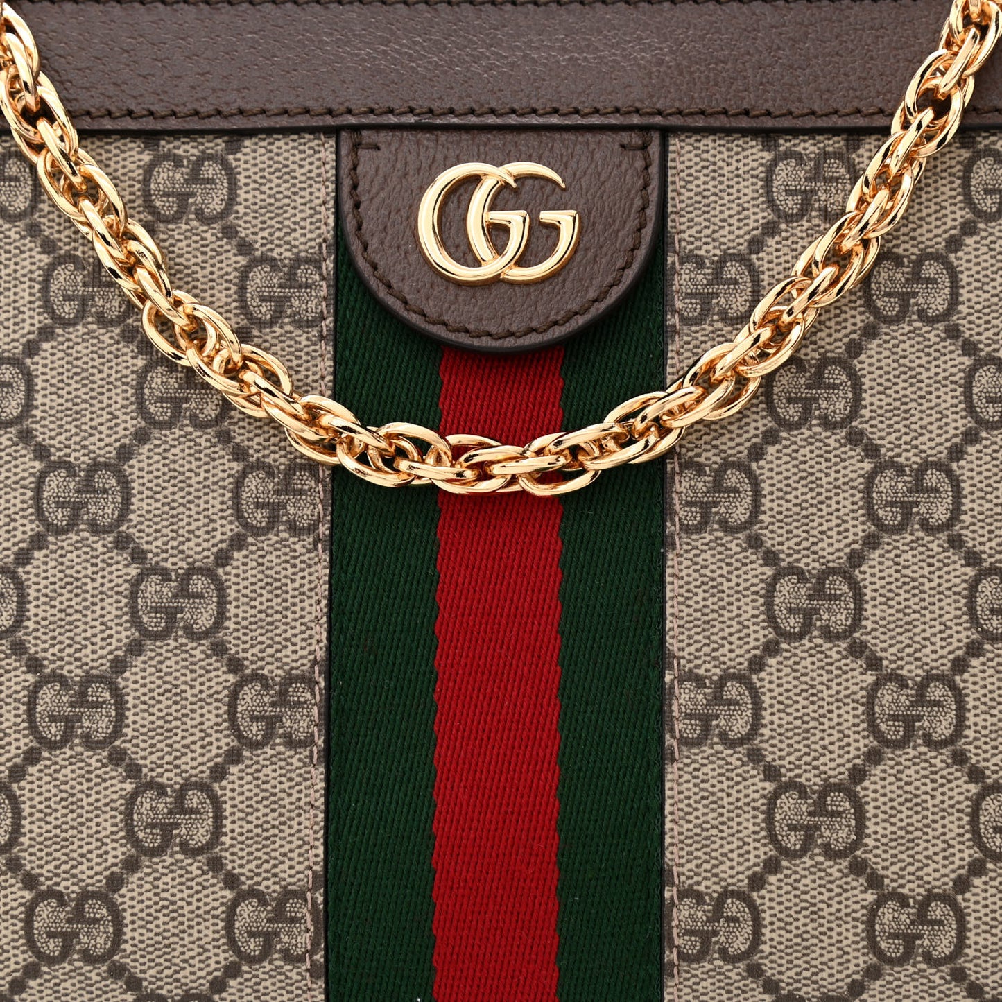 GG Supreme Monogram Web Small Ophidia Chain Shoulder Bag Brown