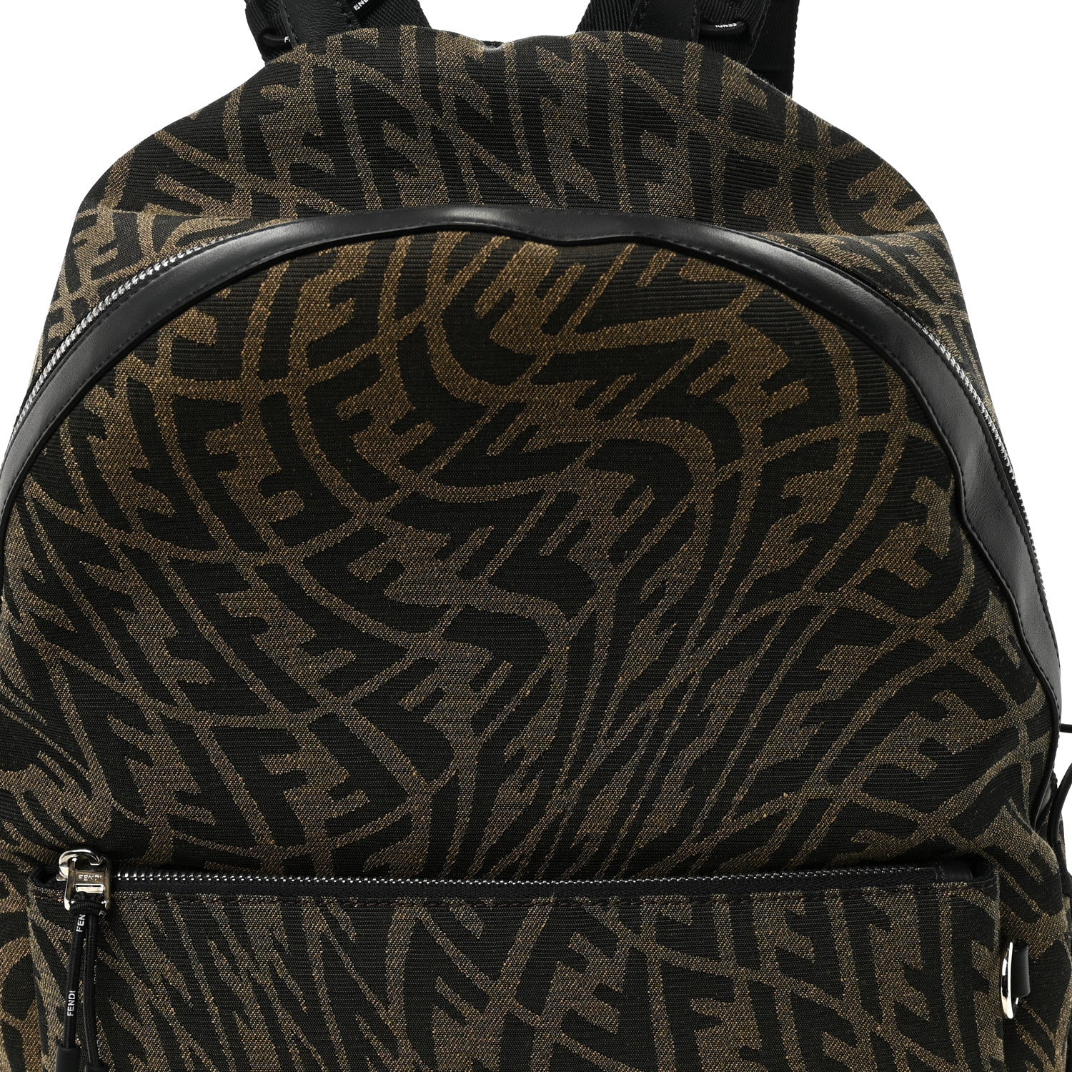 Fendi X SARAH COLEMAN Fabric Jacquard Vitello Grace Light Woven Lanyard FF Vertigo Pouch Pocket Backpack Tobacco Moro Black 8 of 10