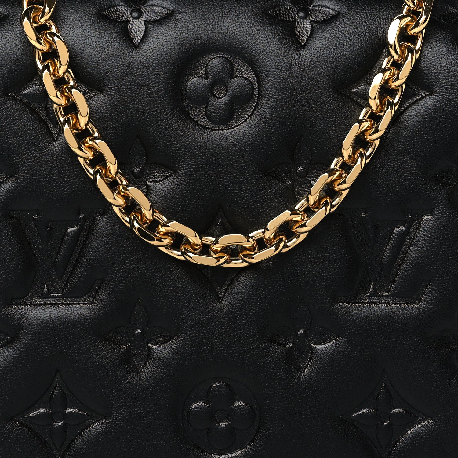 Louis Vuitton Lambskin Embossed Monogram Pochette Coussin Black 7 of 9