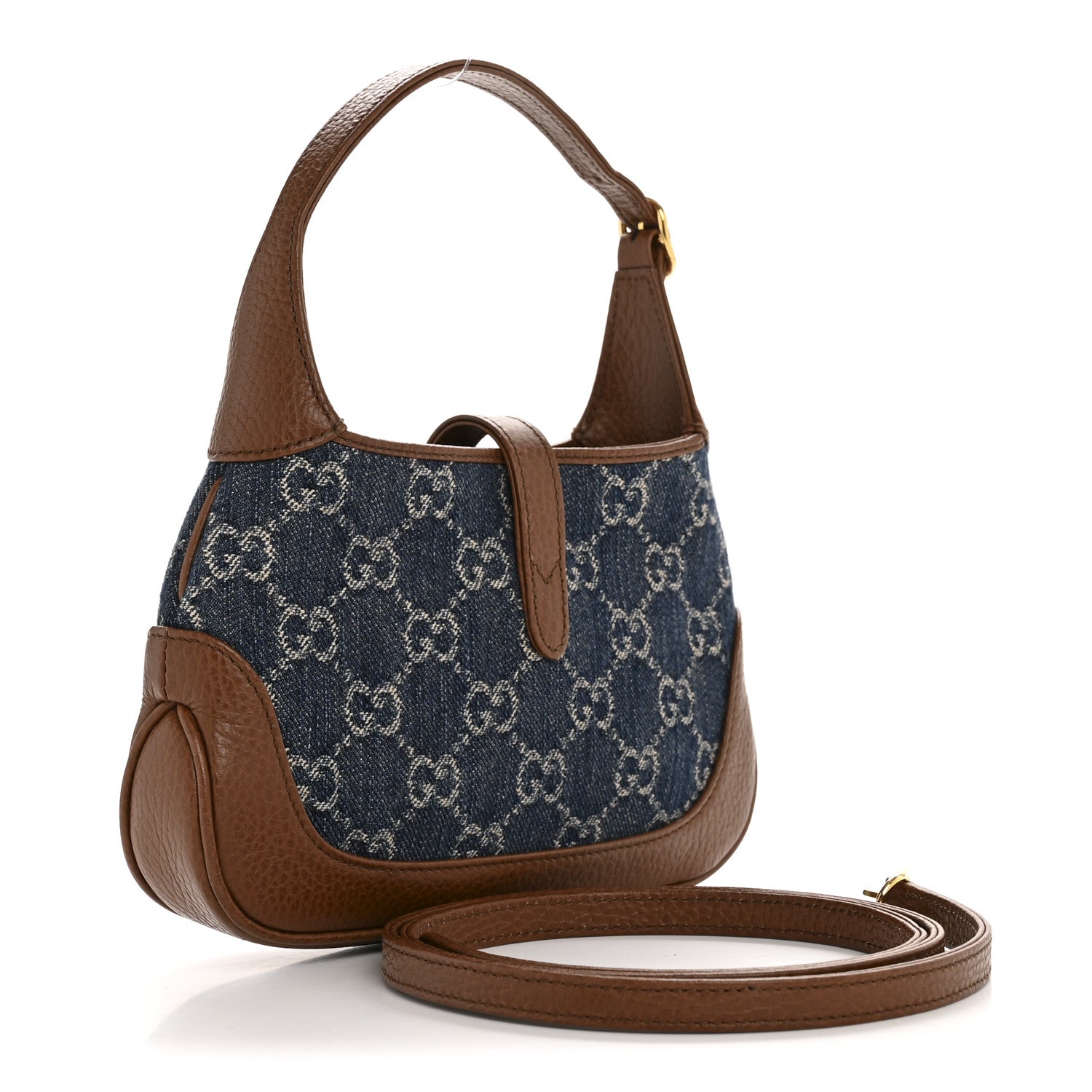 Gucci New Denim GG Monogram Calfskin Mini Jackie 1961 Hobo Blue Tea Cuir 3 of 11