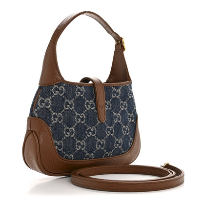 Gucci New Denim GG Monogram Calfskin Mini Jackie 1961 Hobo Blue Tea Cuir 3 of 11