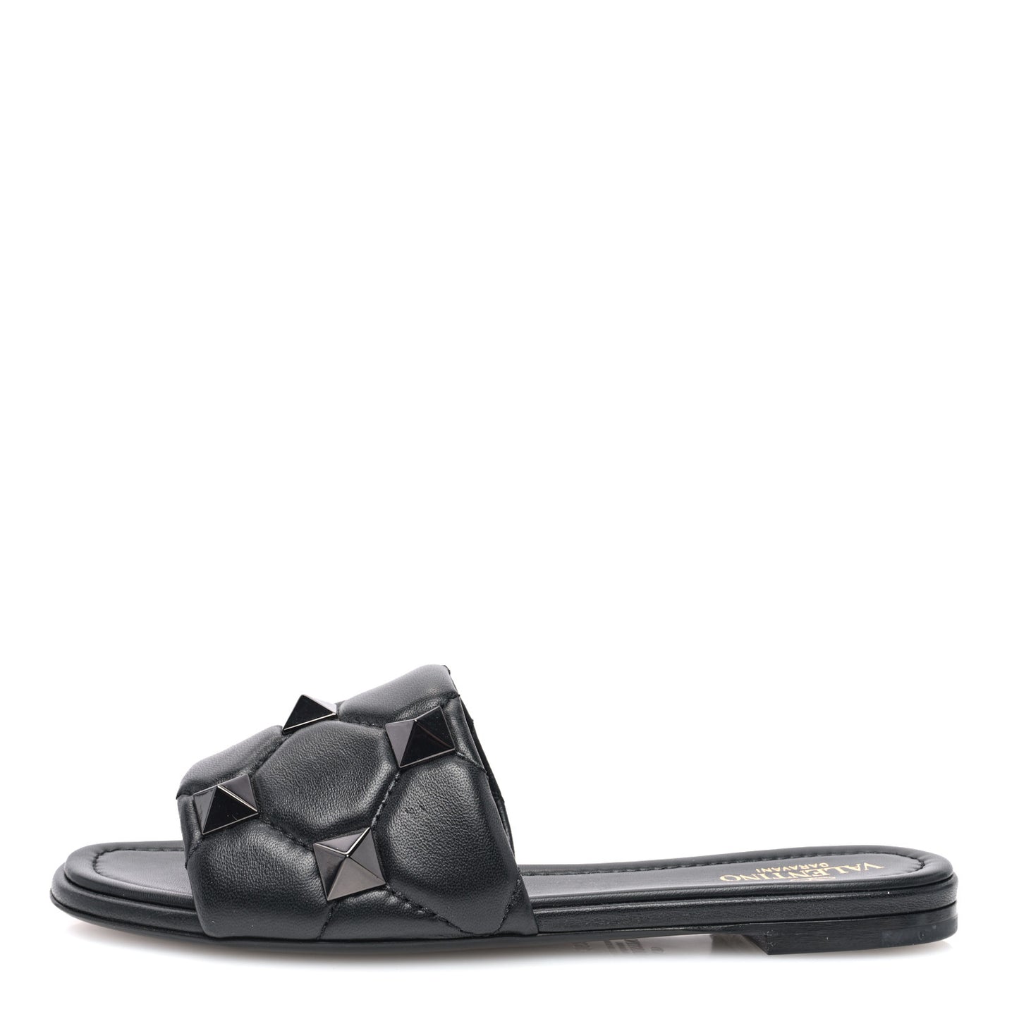 Nappa Monochrome Roman Stud Flat Slide Sandals 36.5 Black
