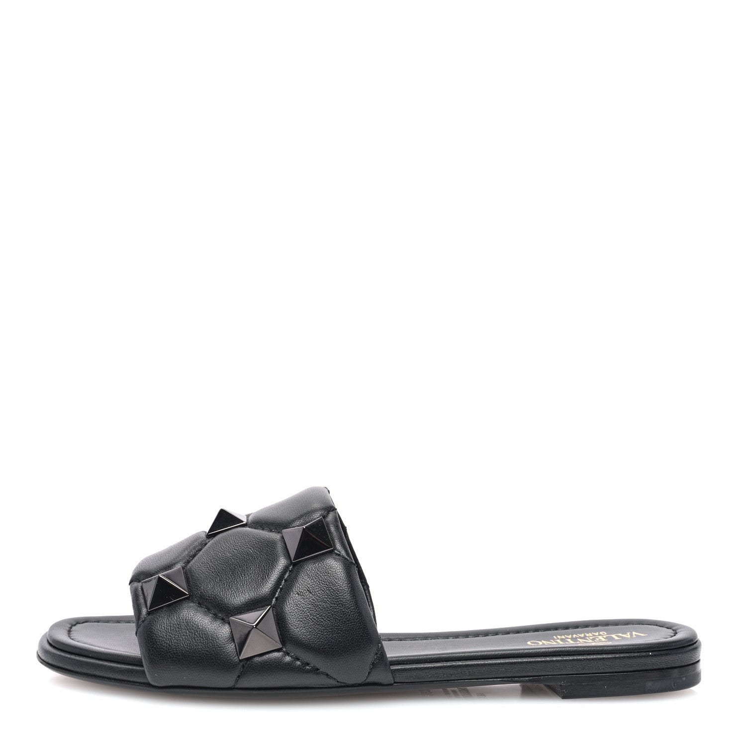 Valentino Garavani Nappa Monochrome Roman Stud Flat Slide Sandals 36.5 Black 1 of 7
