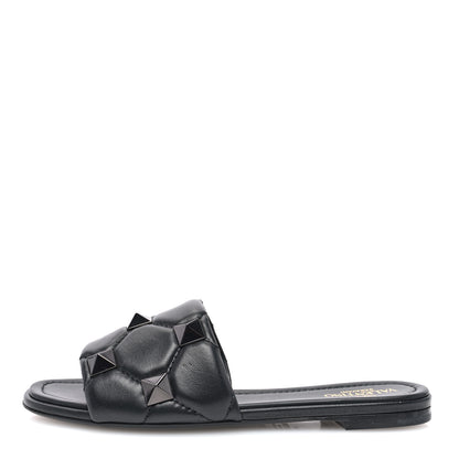Valentino Garavani Nappa Monochrome Roman Stud Flat Slide Sandals 36.5 Black 1 of 7