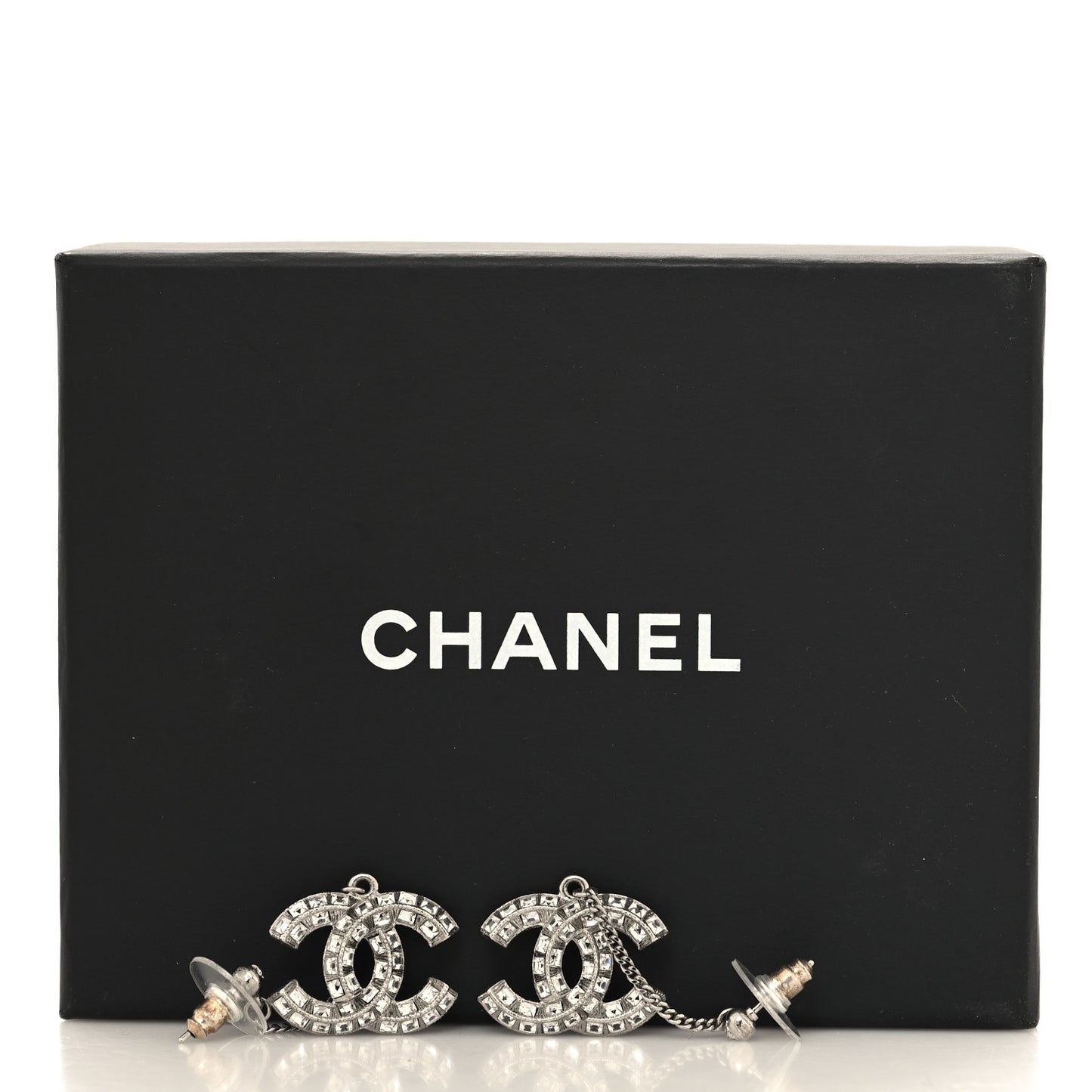 Baguette Crystal CC Drop Earrings Silver