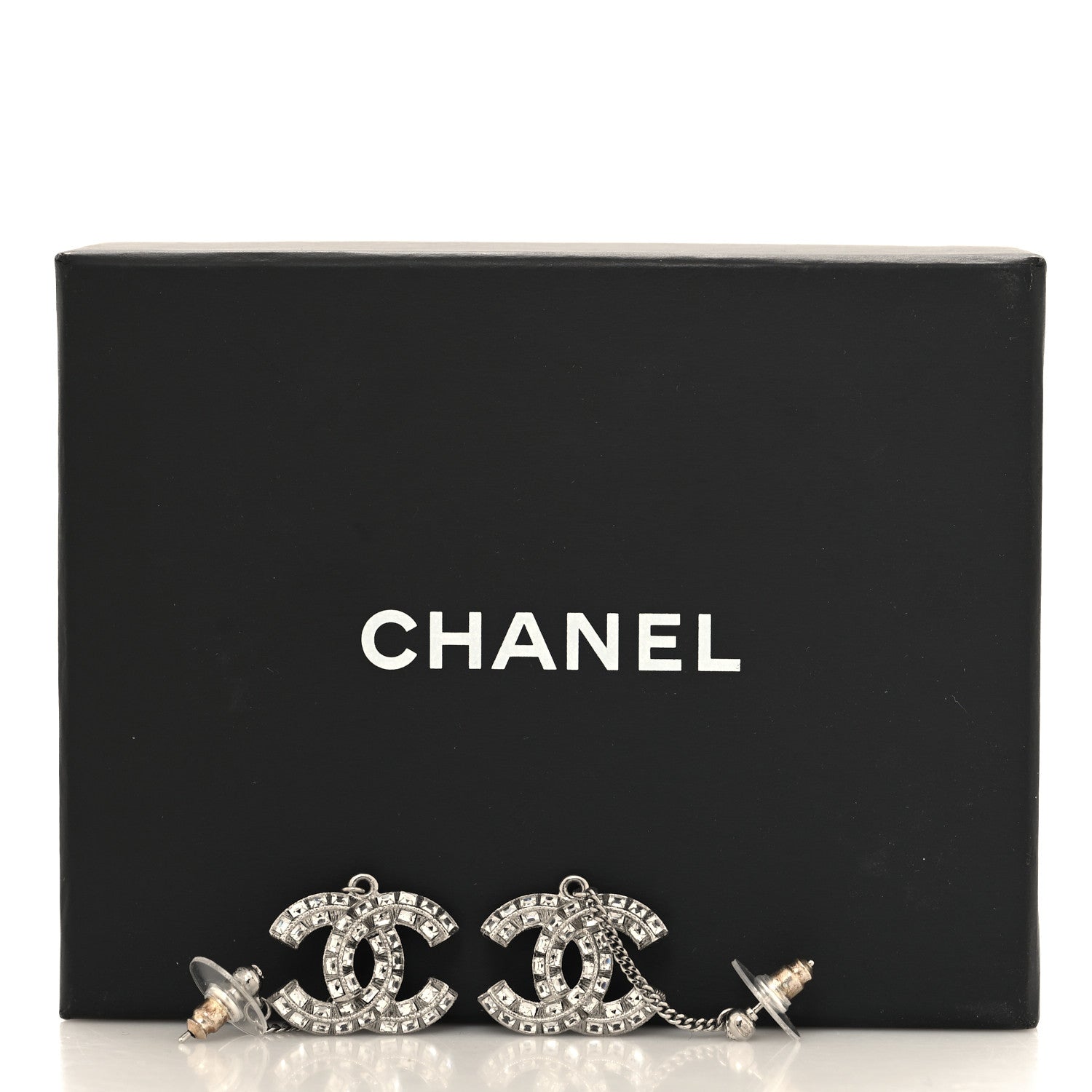 Chanel Baguette Crystal CC Drop Earrings Silver 5 of 5