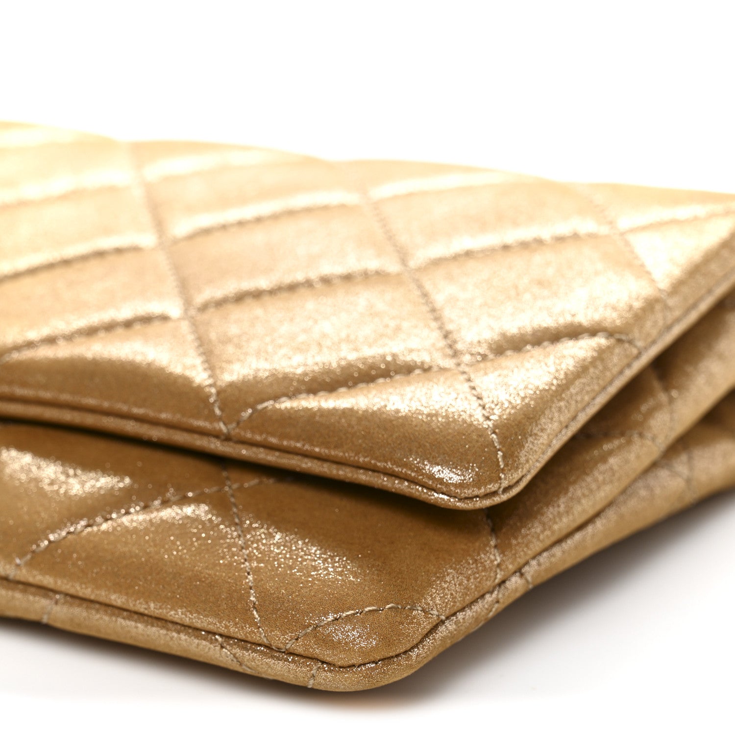 Chanel Iridescent Calfskin Quilted Crystal Chain Flap Clutch  Gold 10 of 10