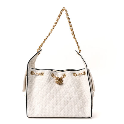 Chanel Braided Raffia Calfskin Quilted Small Chanel 25 Handbag White Black 1 of 21