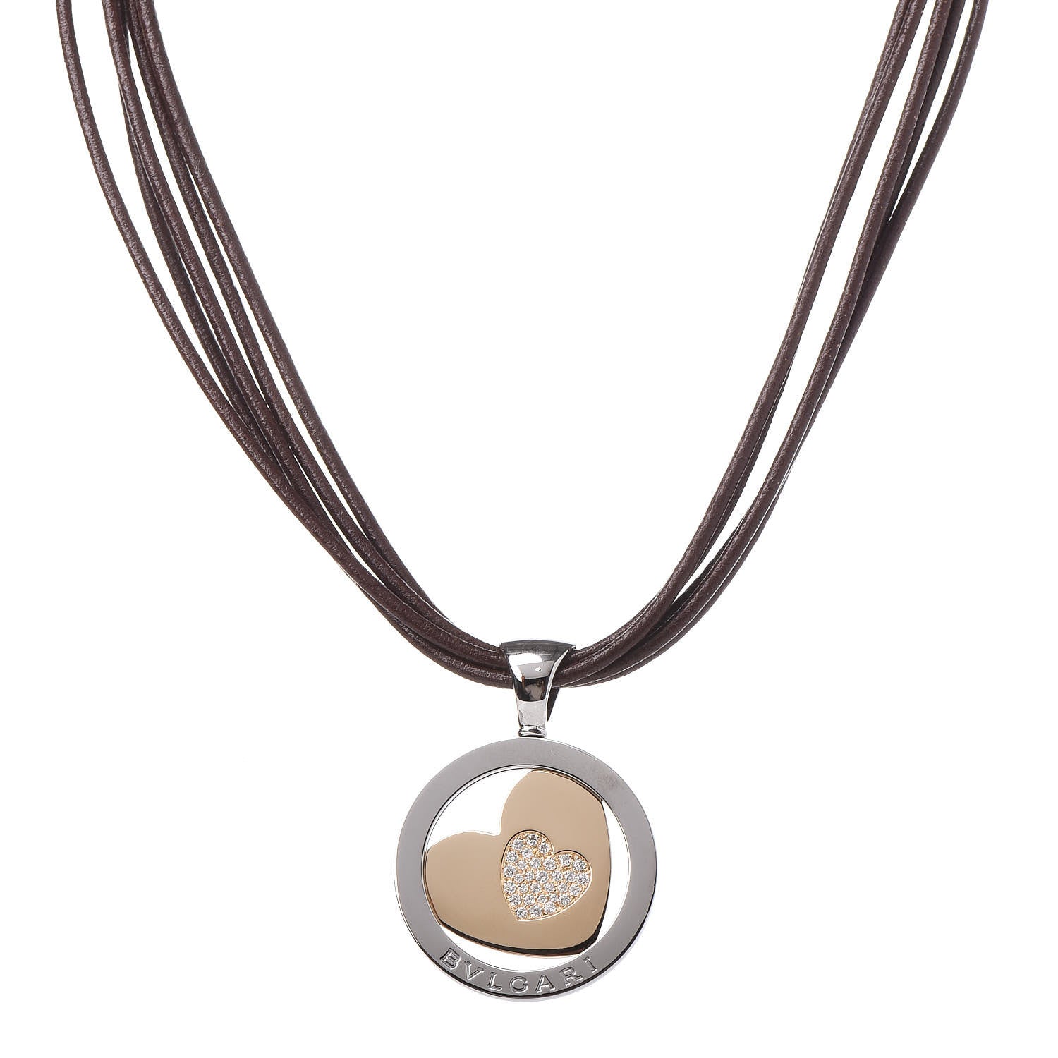 Bulgari Stainless Steel 18K Yellow Gold Diamond Tondo Heart Pendant Necklace 1 of 7