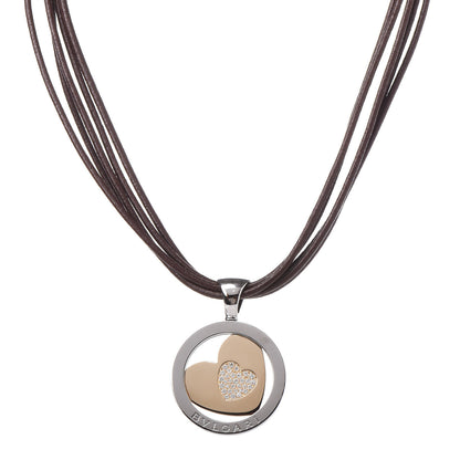 Bulgari Stainless Steel 18K Yellow Gold Diamond Tondo Heart Pendant Necklace 1 of 7