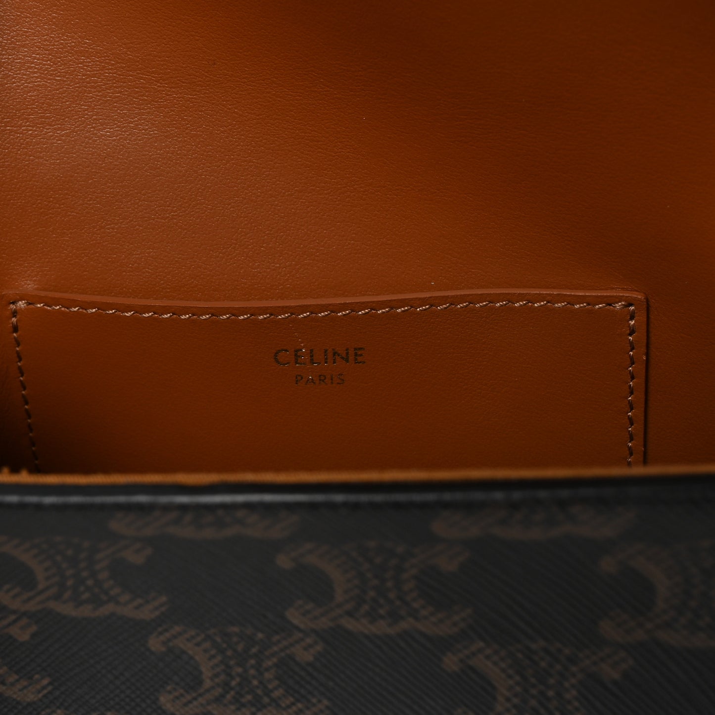 Triomphe Canvas Calfskin Tabou Clutch on Strap Tan
