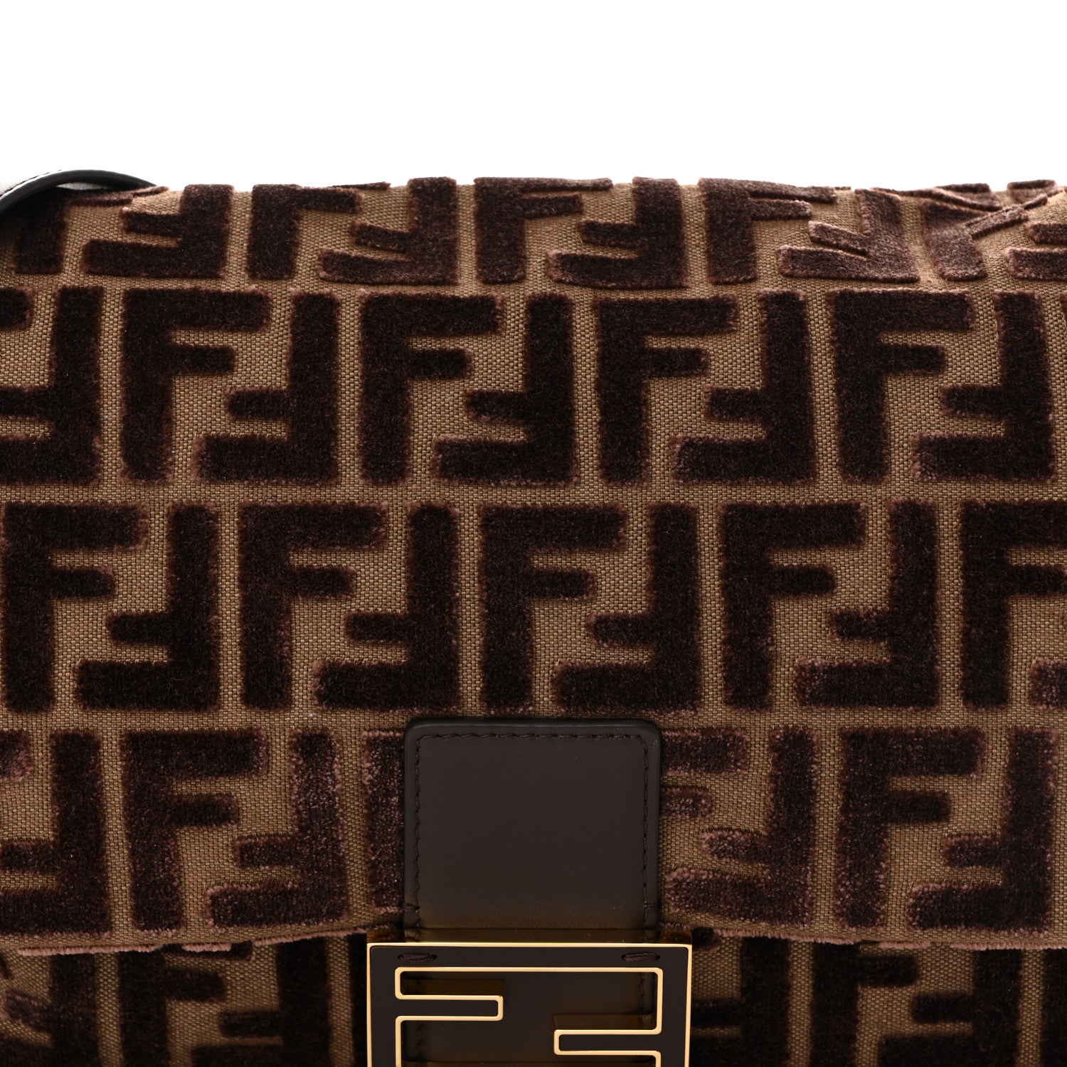 Fendi Velvet Fabric Jacquard FF Vitello Grace Medium Mamma Baguette Dark Brown 9 of 11