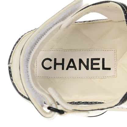 Chanel Calfskin Printed Velcro Dad Sandals 36.5 White Black 7 of 11