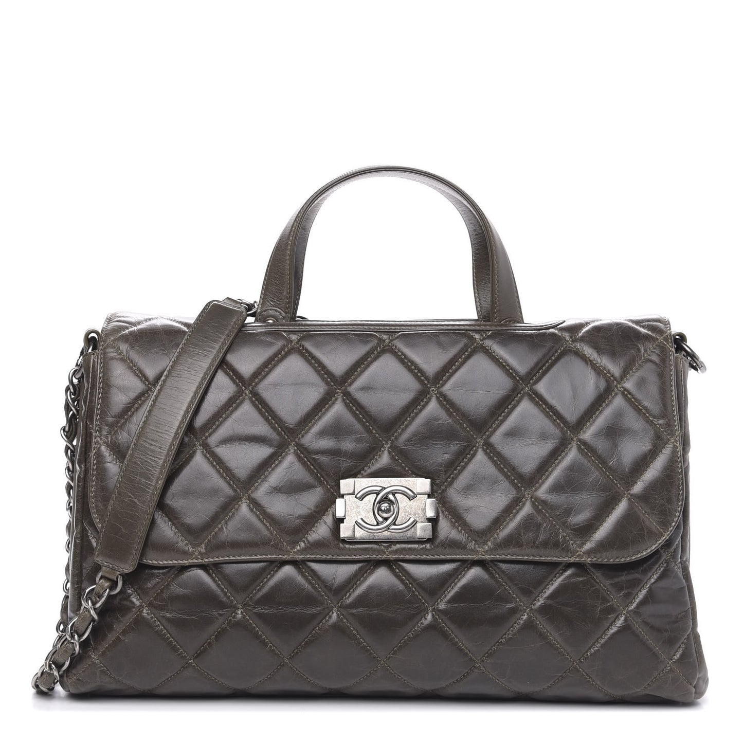 Glazed Calfskin Boy Satchel Flap Dark Grey