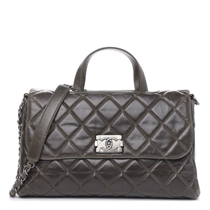 Chanel Glazed Calfskin Boy Satchel Flap Dark Grey 1 of 16