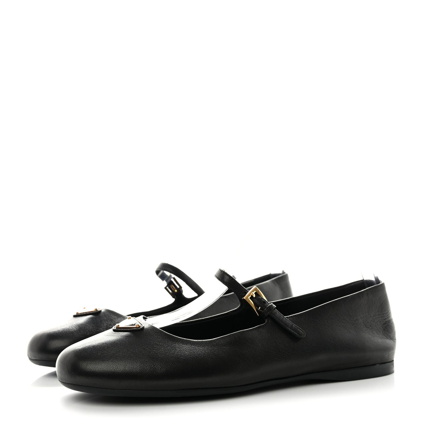 Nappa Metal Triangle Logo Ballet Flats 37.5 Black