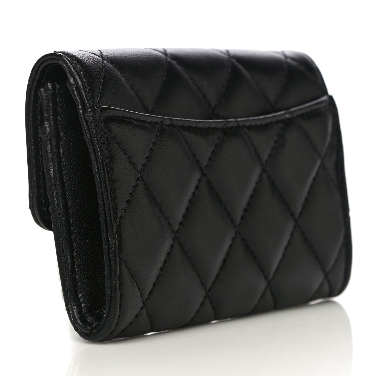 Lambskin Quilted Flap Card Holder Wallet Black