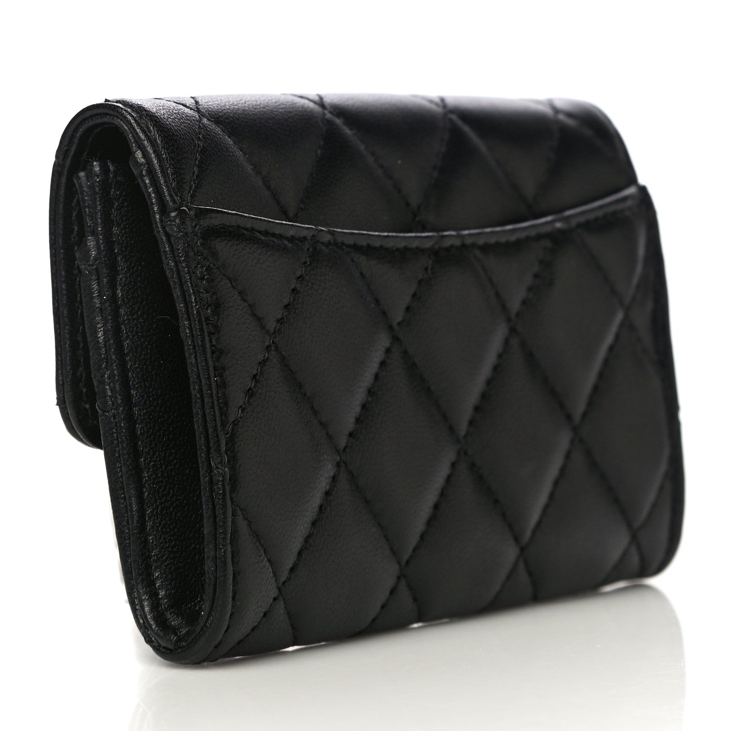Chanel Lambskin Quilted Flap Card Holder Wallet Black 3 of 10