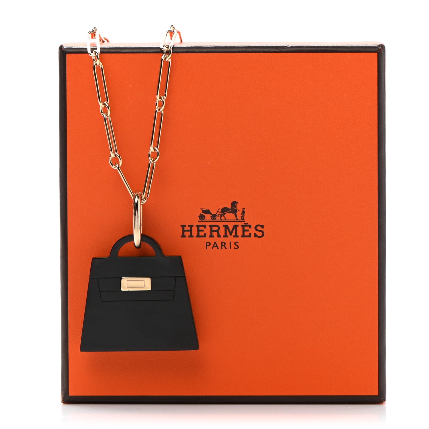 Hermes Permabrass Buffalo Horn Large Amulette Kelly Pendant Necklace 6 of 6