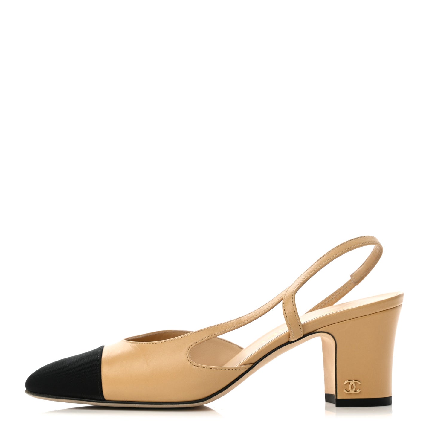 Goatskin Grosgrain Cap Toe CC Slingback Pumps 36.5 Beige Black