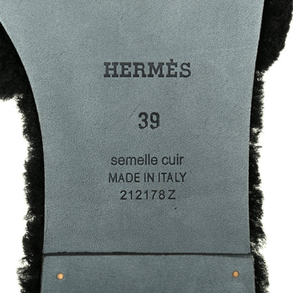 Hermes Woolskin Oran Sandals 39 Black 6 of 9